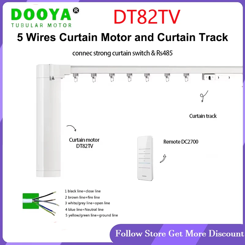 

Dooya Curtain Motor Track Set DT82TV RS485/Dry Contact/RF433 Control Customized Curtains Track, Remote Control Cornice Rail