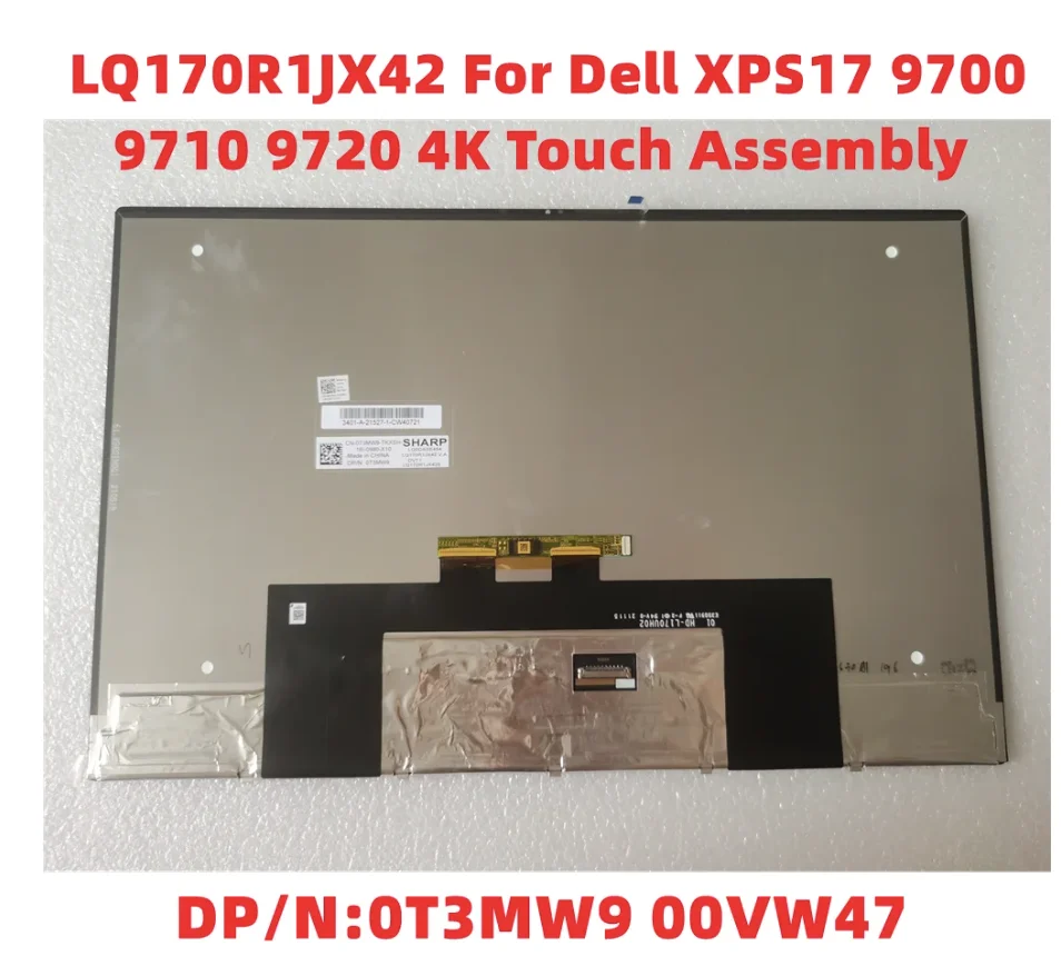 17.0 inch for Dell XPS 17 9700 9710 9720 LQ170R1JX42 LCD Screen Touch Assembly 4K UHD 3840x2400 EDP 40pins