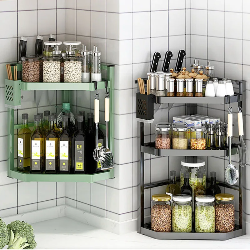 

2/3Layers Kitchen Storage Rack Stainless Steel Seasoning Chopsticks Shelf Knife Jar Shelf Thickening Organizer Accessories