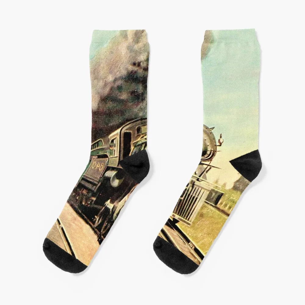 Vintage Steam Train Socks designer winter thermal cartoon Boy Child Socks Women's