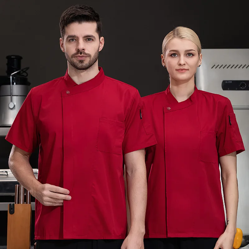 سترة الشيف قصيرة/طويلة الأكمام لون نقي القطن الخبز تقديم الطعام المعجنات كوك معطف فندق المطبخ النادل موحدة