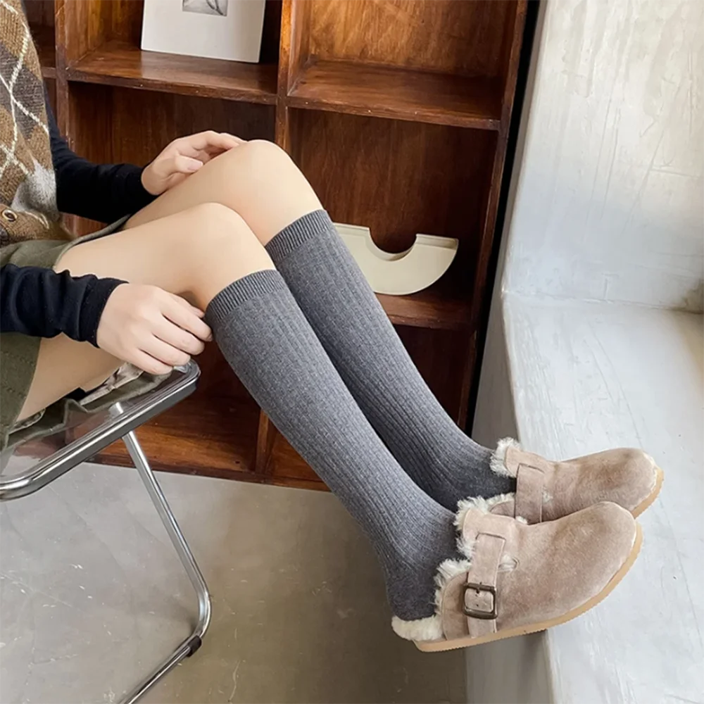 New Women's Stockings Spring Trends Casual Preppy Style Knee High Socks Female High Quality Cotton Solid Color Long Socks Comfortable