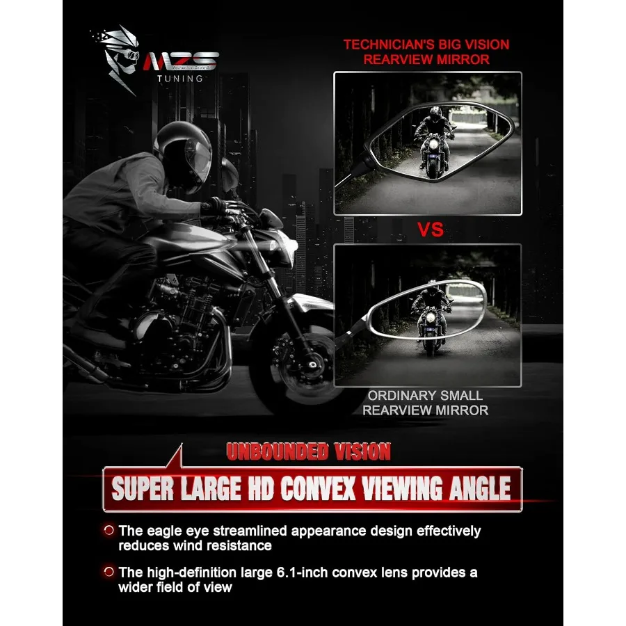 Motorcycle Mirrors Rear View Side 8MM 10MM Black Universal Compatible with Street Dirt Bike Quad Adventure Scooter Coolster Mope