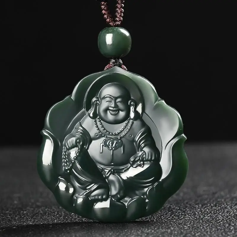 

Hetian Jade Big Belly Maitreya Buddha Pendant Sapphire Lady Jade Buddha Buddha Gong