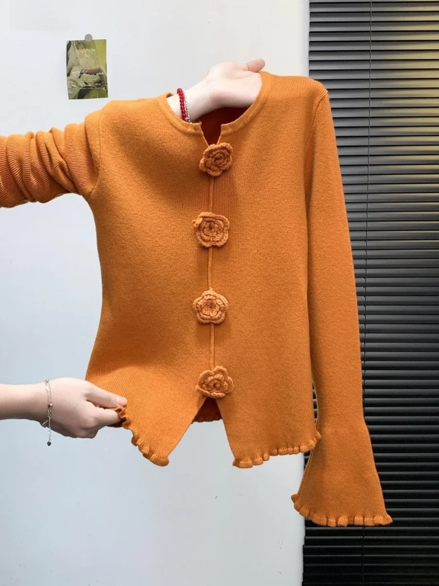 

Design Sensation V-Ne Long Sve вязаный свитер женский осенне-зимний внутренняя одежда расклешенная база Bot irt Self-Kept Sle