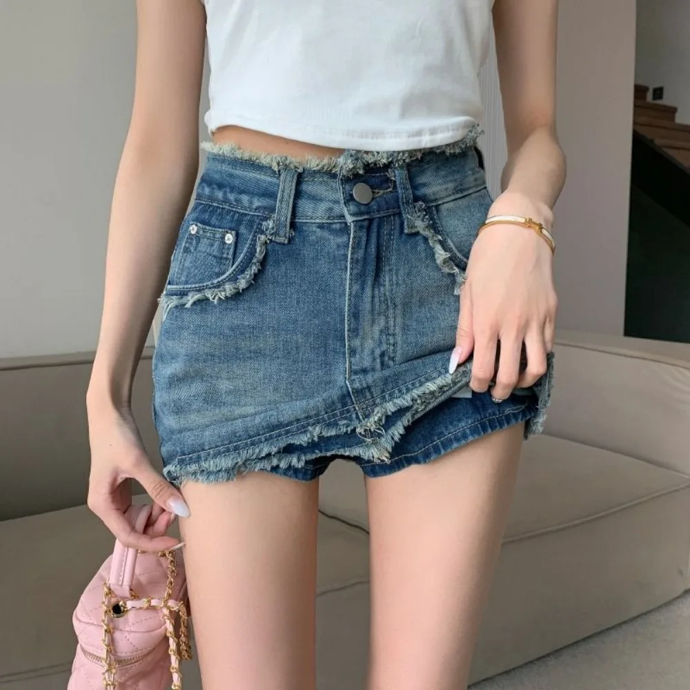Invisibile con apertura sul cavallo Sesso all'aperto Hotpants esotici Tendenza Pantaloncini di jeans da donna Moda Jeans Gonna Pantaloni Estate a vita alta