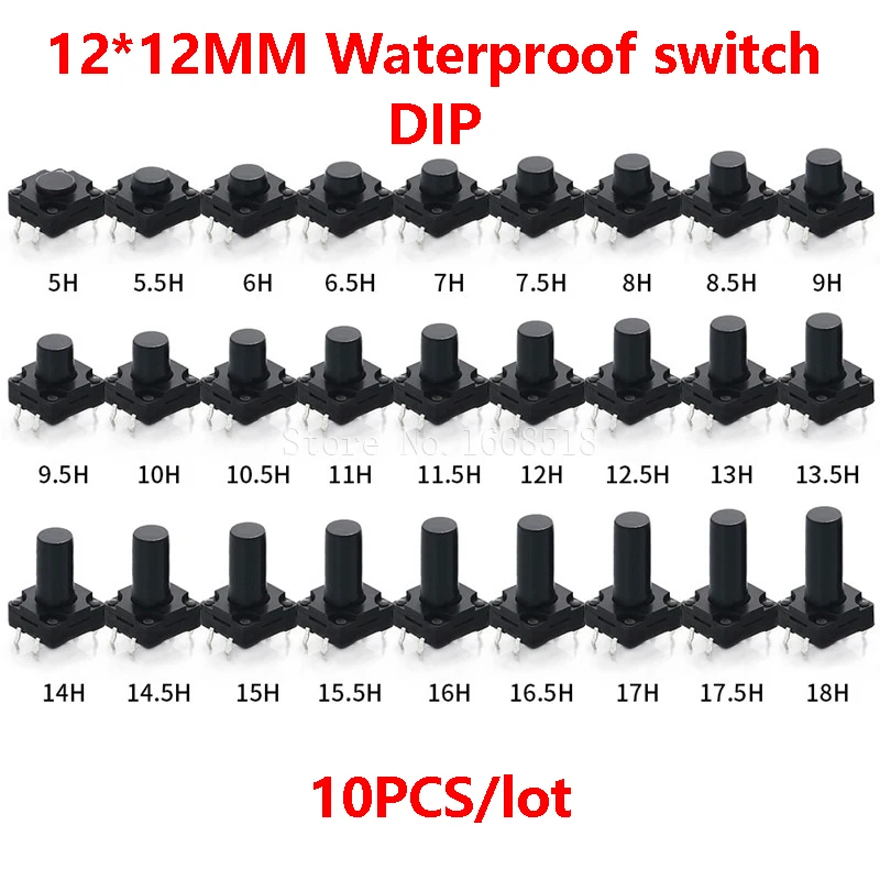 10PCS 12×12 PCB Tactile Mini Push Button Switch DIP 4pin Micro Switch 12*12*4.3/5/6/7/8 mm 12×12*4.3mm 6mm 7mm 8mm Waterproof