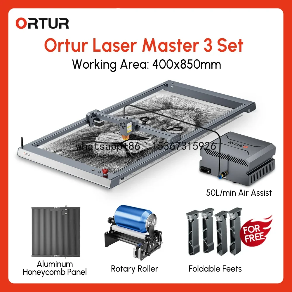 

ORTUR 40*85cm Laser Master 3 Engraver Cutter with Rotary Roller Air Assist Set App Offline CNC Wood Cutting Engravging Machine