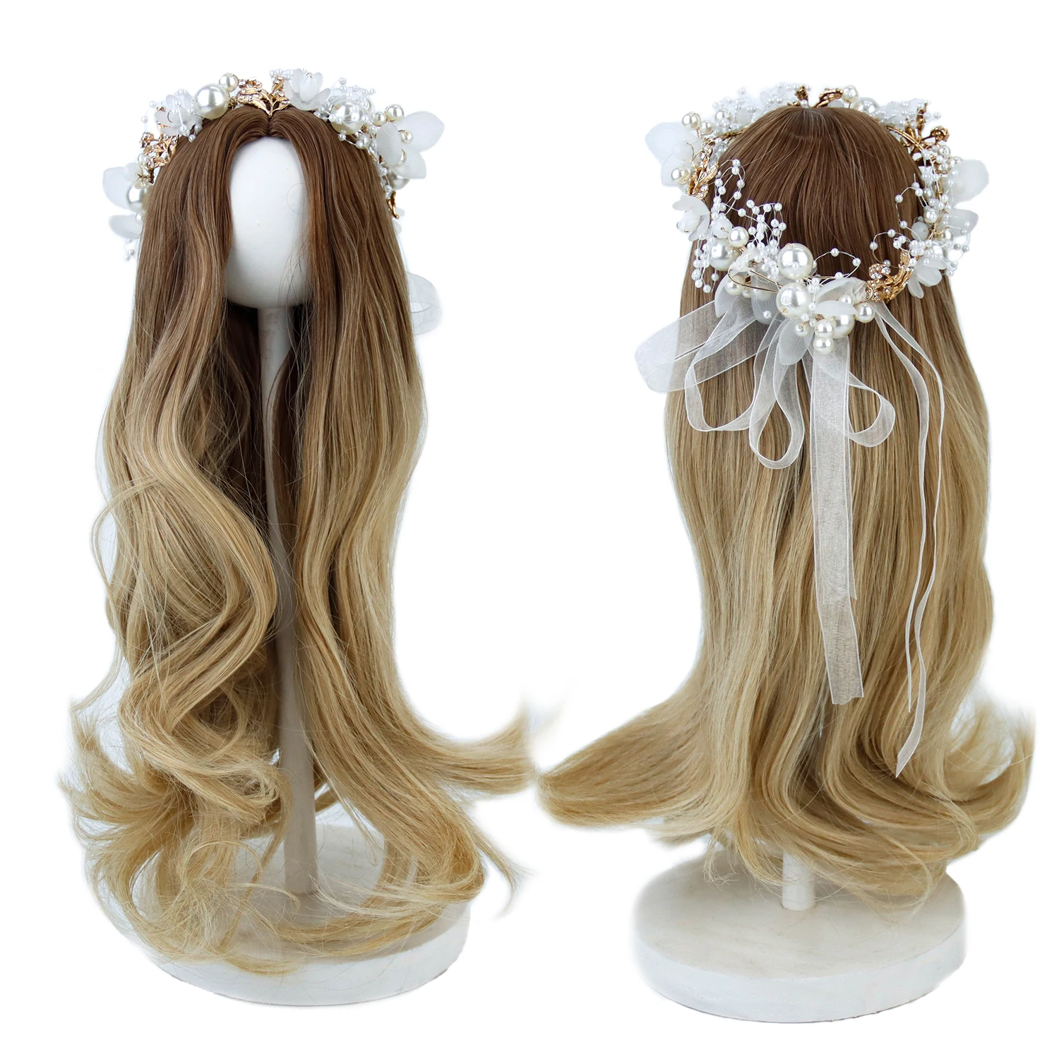 

18'' American Doll Wigs Gradient Blond Long Curly High Temperature Synethetic Hair For Girls Dolls 26-28cm Head Size Wigs