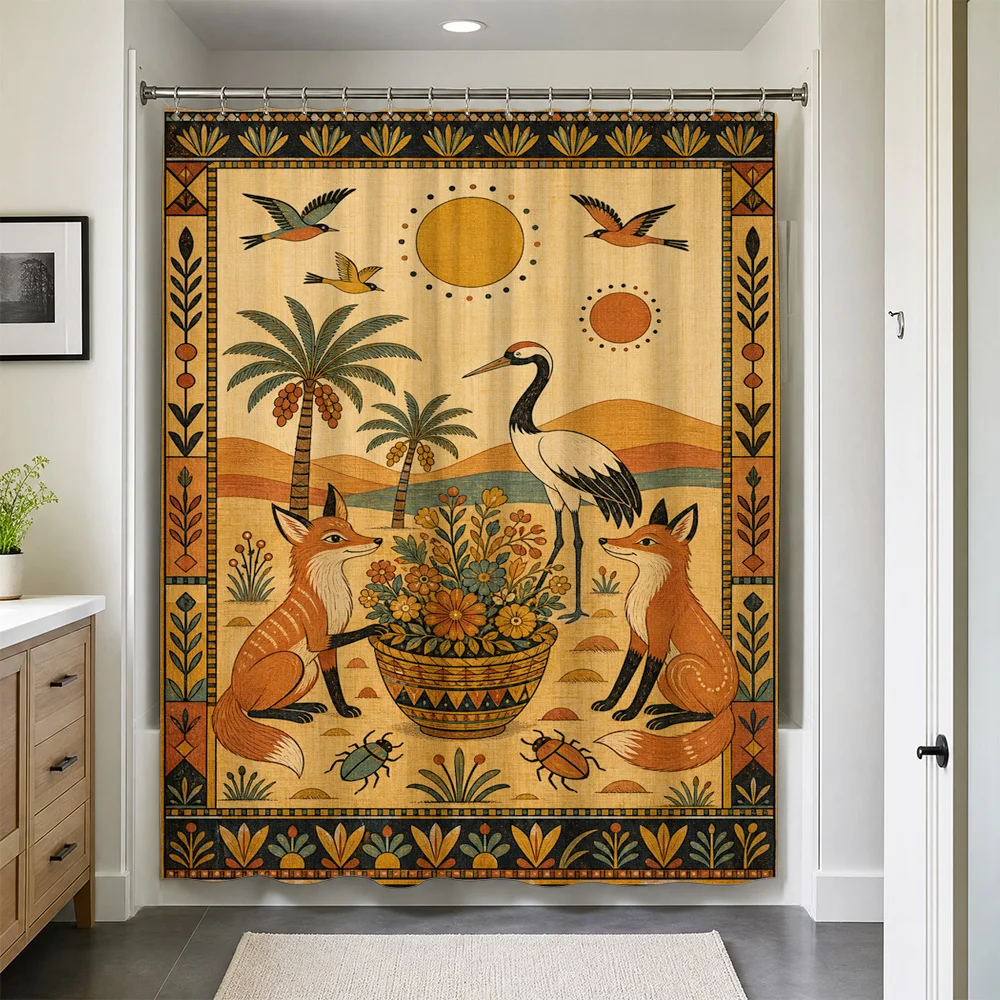 Boho Tropical Flamingo Fox Waterproof Shower Curtain Jungle Rainforest Boho Chic Bathroom Decor Tapestry Print Waterproof Liner