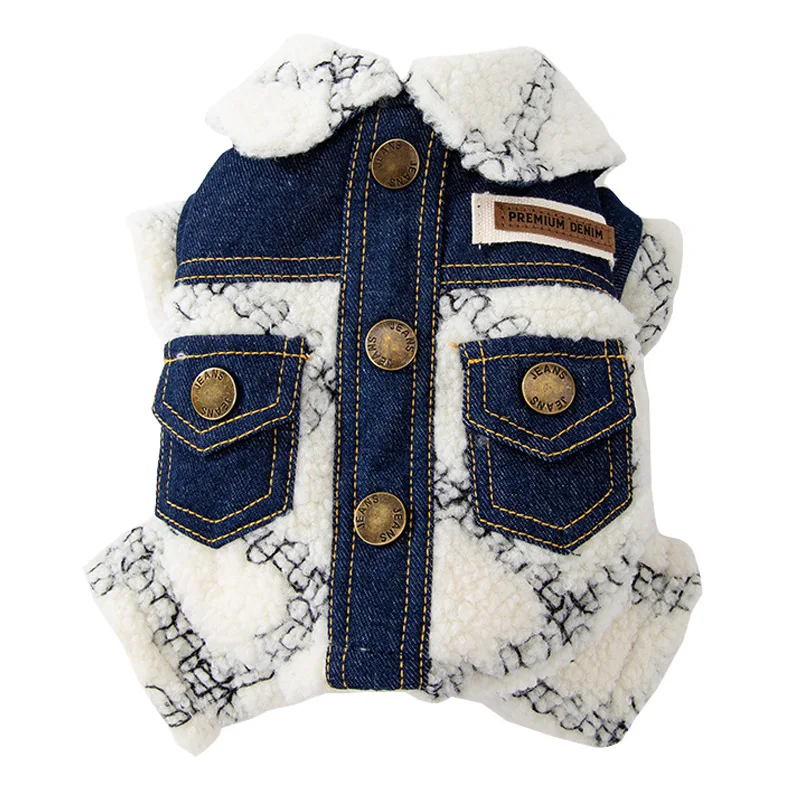 Pet Clothing Minimalist Style Embroidered Lamb Cashmere Denim for Warmth Dog Four Legged Cotton Jacket for Winter Comfort