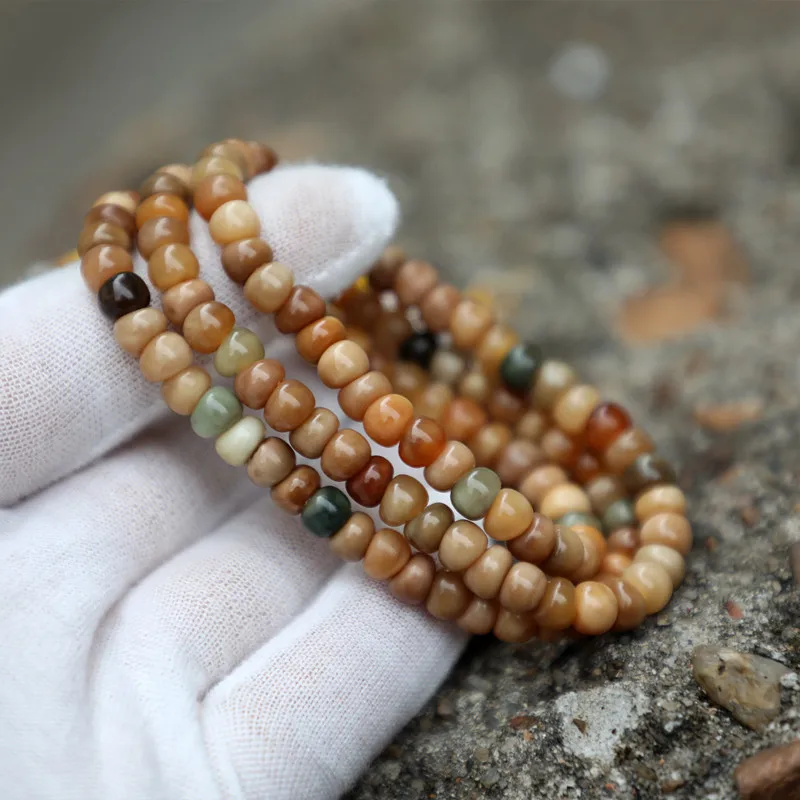 Card, Garlic-Shaped Dragon Spine Bodhi , 108 , Jade-Like -Colored Mixed Beads, Multi-Strand Mountain Bra