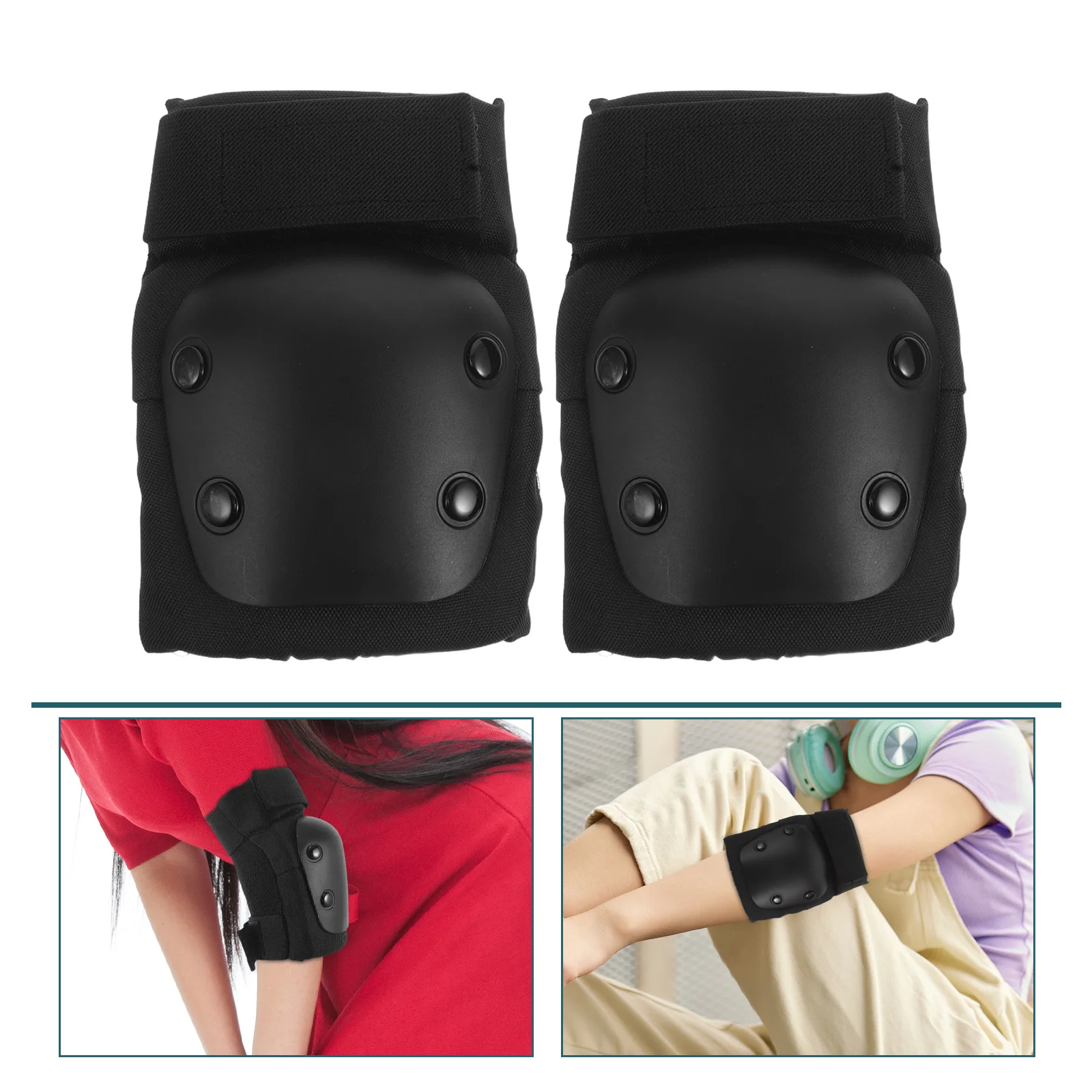 

1 Pair Elbow Pads Black For Kids Skateboarding Roller Skating Cycling Outdoor Sports Adjustable Lightweight Spandex Pe Eva Knee