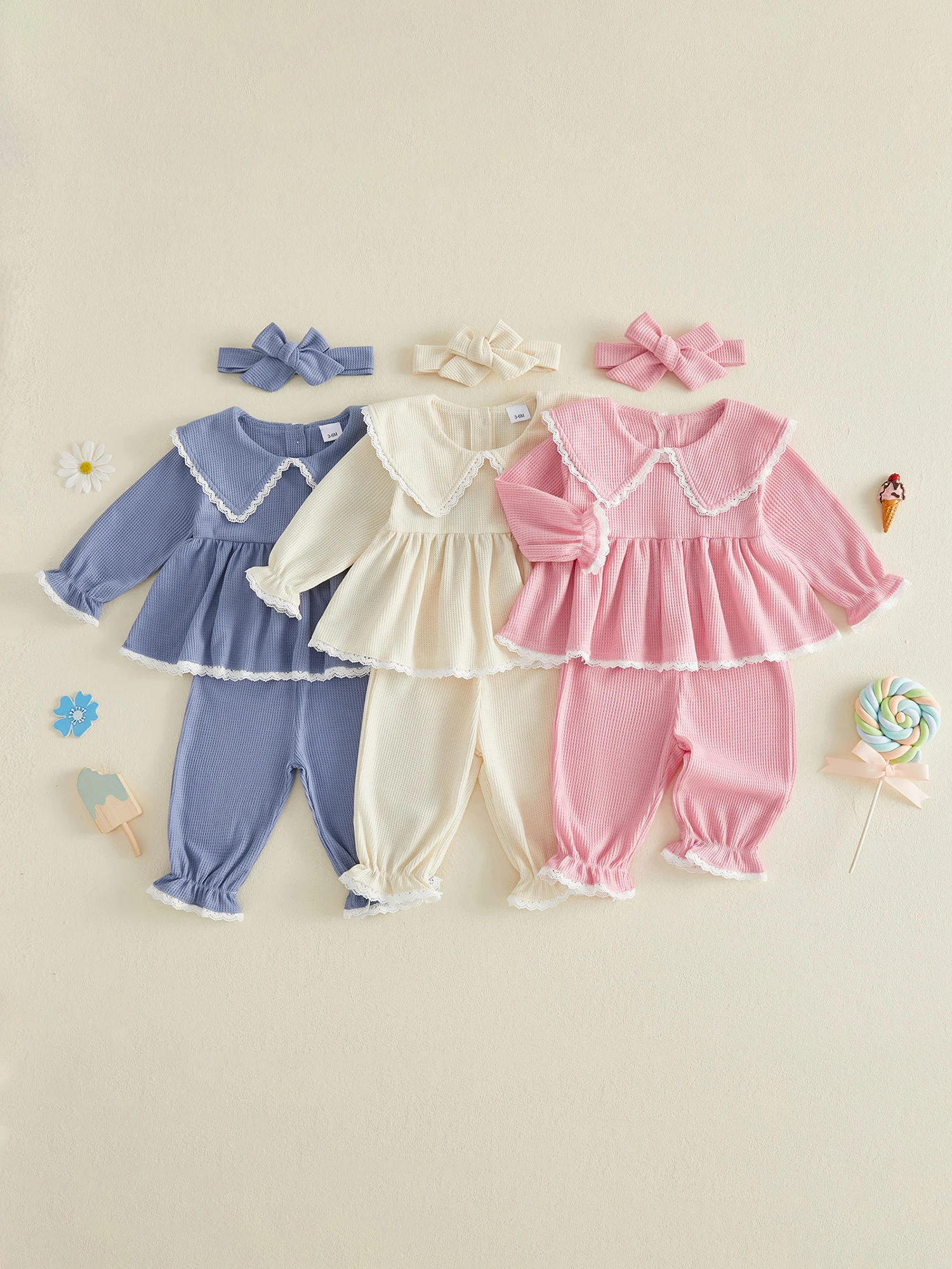 

Cute Baby Girls Ruffle Sleeve Floral Print Top and Pants Set with Matching Bow Headband - Stylish Toddler Outfit for Playdates