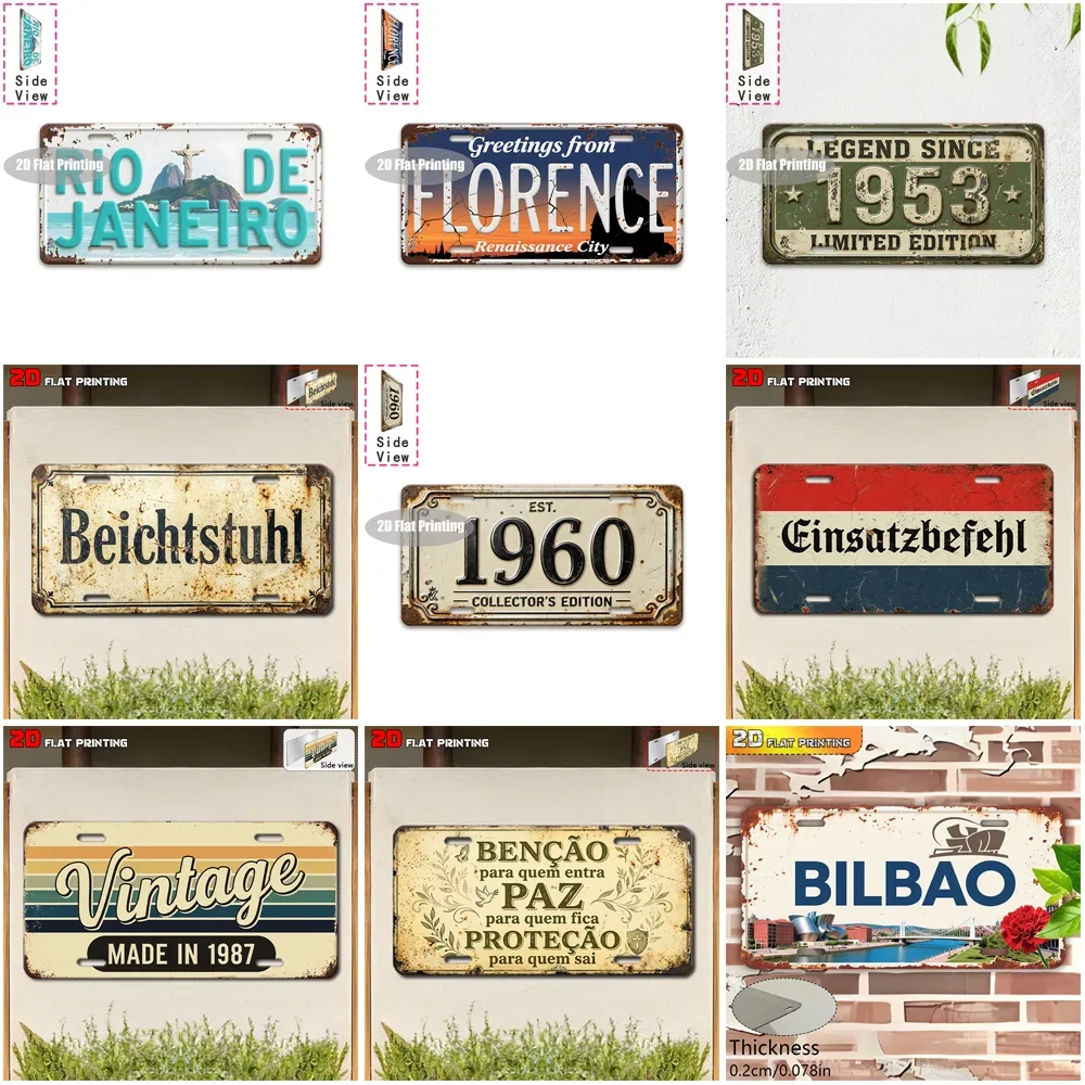 Vintage City German Portuguese Year Landscape Metal License Plate Sign Retro 2D Flat Printed Tin Plaque Wall Decor for Home B