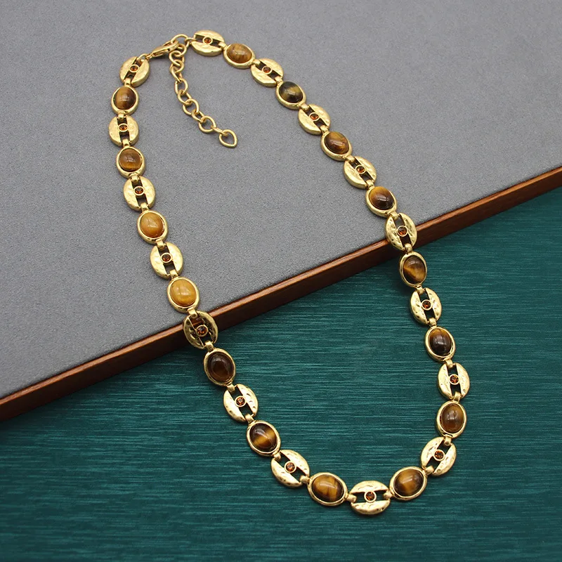 Retro Medieval Antique Gold Plated Turquoise Pig Nose Link Necklace Vintage Punk Niche Women Statement Jewelry