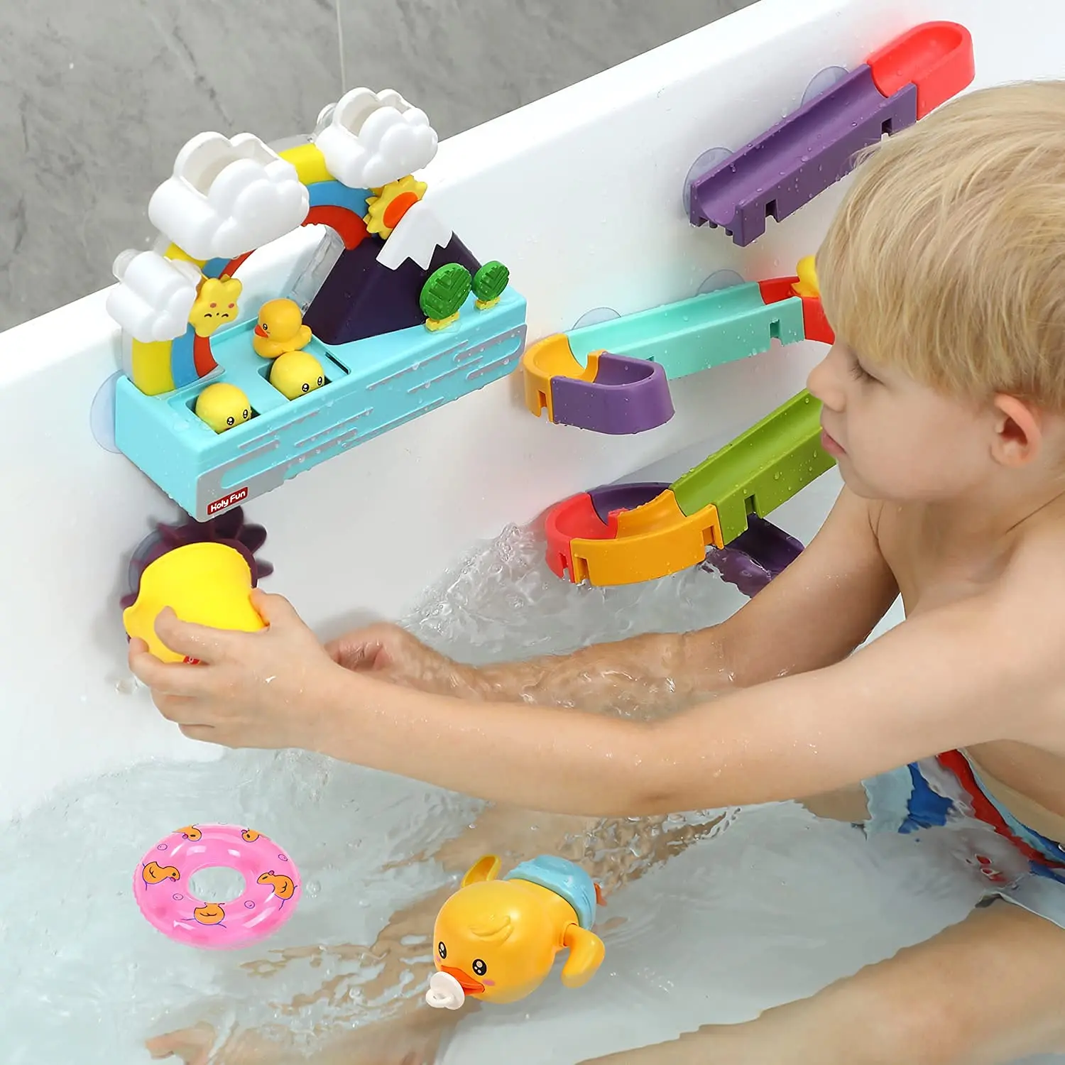 Bath Duck Toy with Rainbow Light and Music Toddlers Bathtub Toy Baby Shower Toy Educational Water Game Toy for Children Gifts