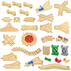 Wooden Tracks Railway Orbital Conversion Track Beech Wooden Train Track Rail Parts Fit Biro Educational Toys For Kids