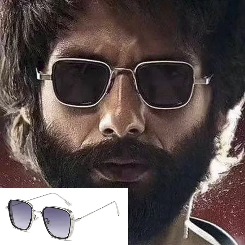 Men Square Gold Frame Cool Sun Shades Brand Design Red Glasses for Men UV400 Luxury Kabir Singh India Movie Sunglasses