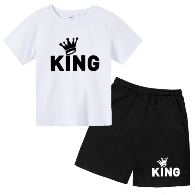 Kidst T-Shirt Set Voor Jongens En Meisjes Van 2-12 Jaar, Casual Sport Outdoor Korte Mouwen Met Korte Mouwen En Cartoon Letters Erop Gedrukt