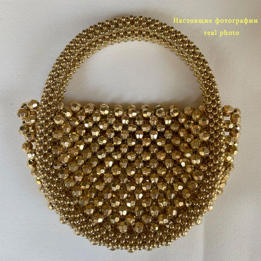 

Hot Women Handmade Woven Hand Bag Exquisite Hollow-out Beaded Bag Fashion Female Party Small Handbag