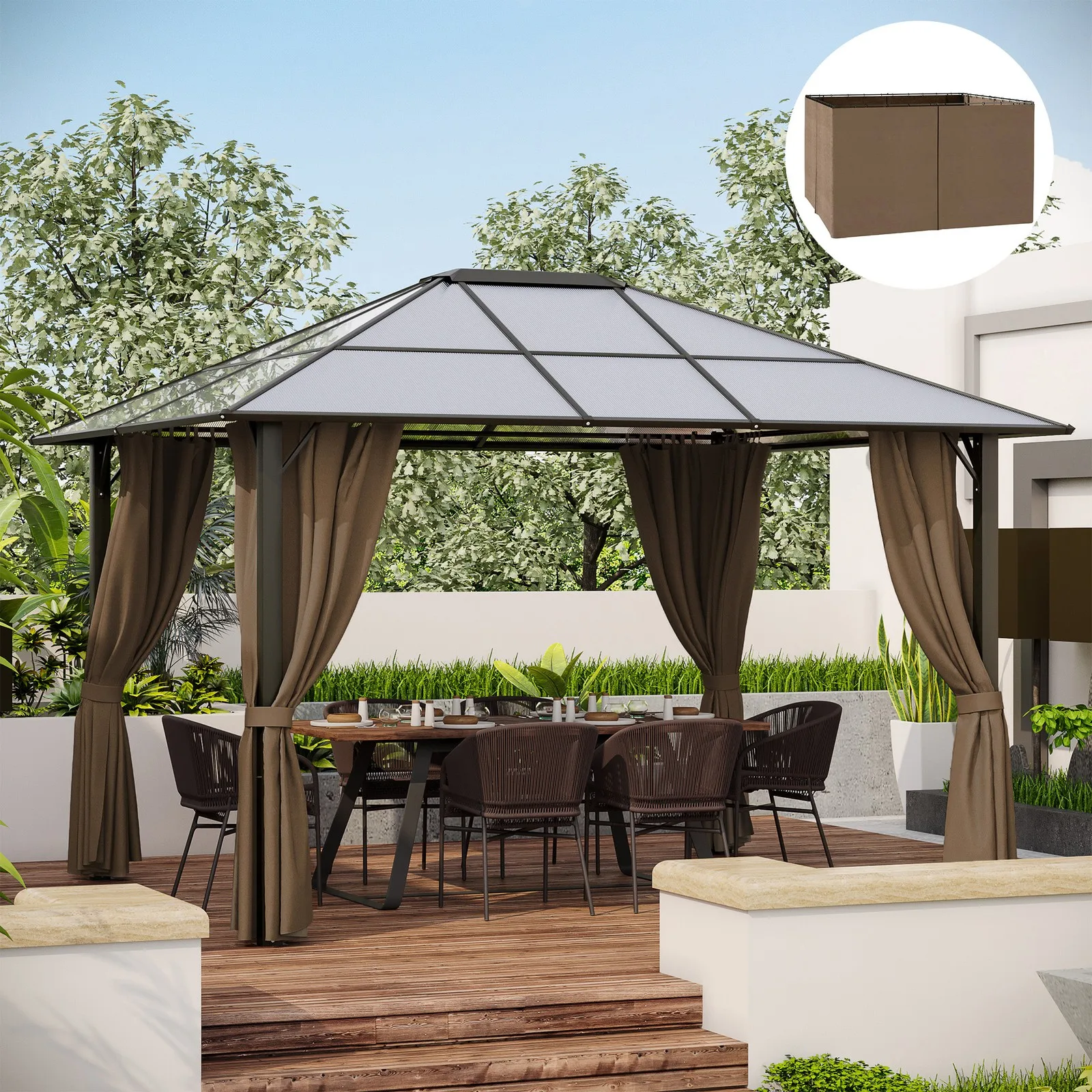 

130.75" x 80.75" Universal Pergola Curtain Kit w/ Hooks/C-Ring Included, Brown