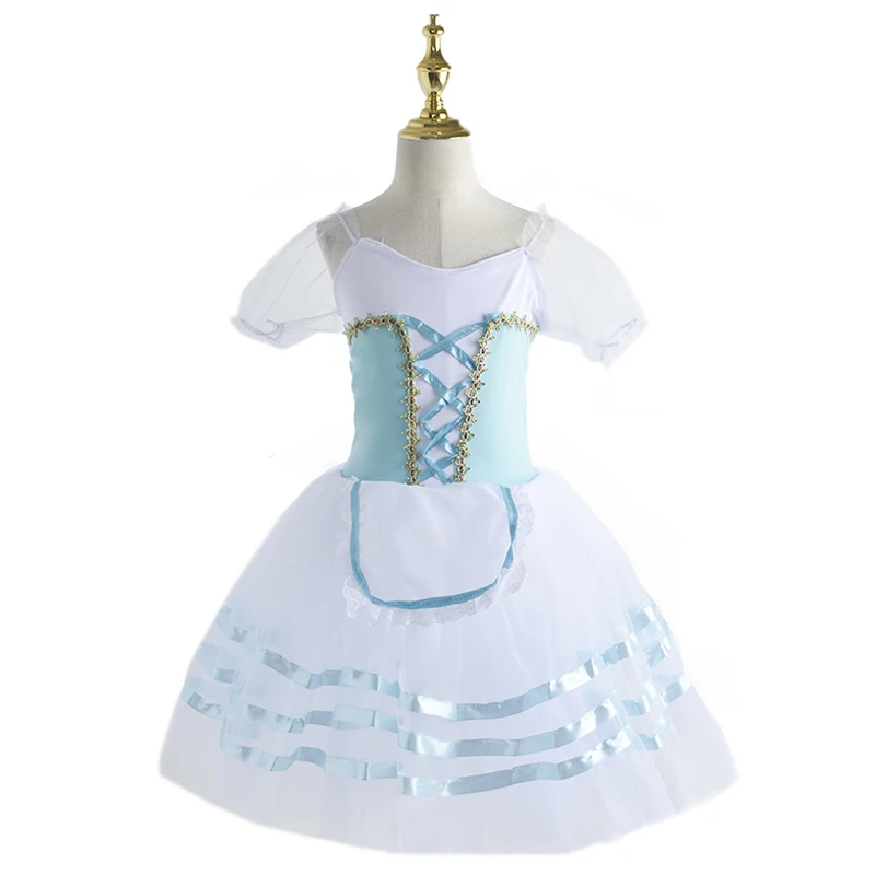 

Romantic Tutu Giselle Ballet Costumes Girls Child Velet Tulle Skating Dress Ballerina Bubble Short Sleeve Lace-up Summer Dress