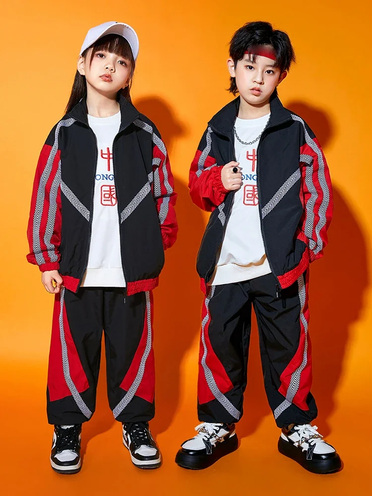 Sportbroek Pak Jongens Jazz Performance Rave Kleding 2022 Nieuwe Hiphop Danskleding Voor Kinderen Losse Jas Met Lange Mouwen