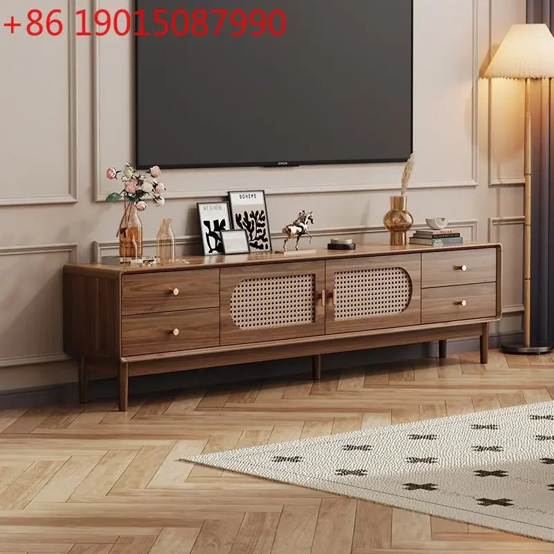 Rattan TV cabinet coffee table combination modern simple living room home storage locker integrated small