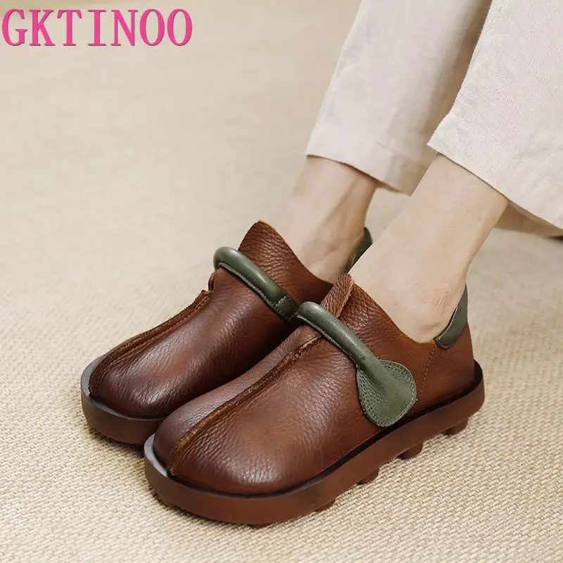 GKTINOO 2024 New Autumn Flats Shoes For Women Loafers Luxury Designer Casual Shoes Genuine Leather Ladies Vulcanized Shoes