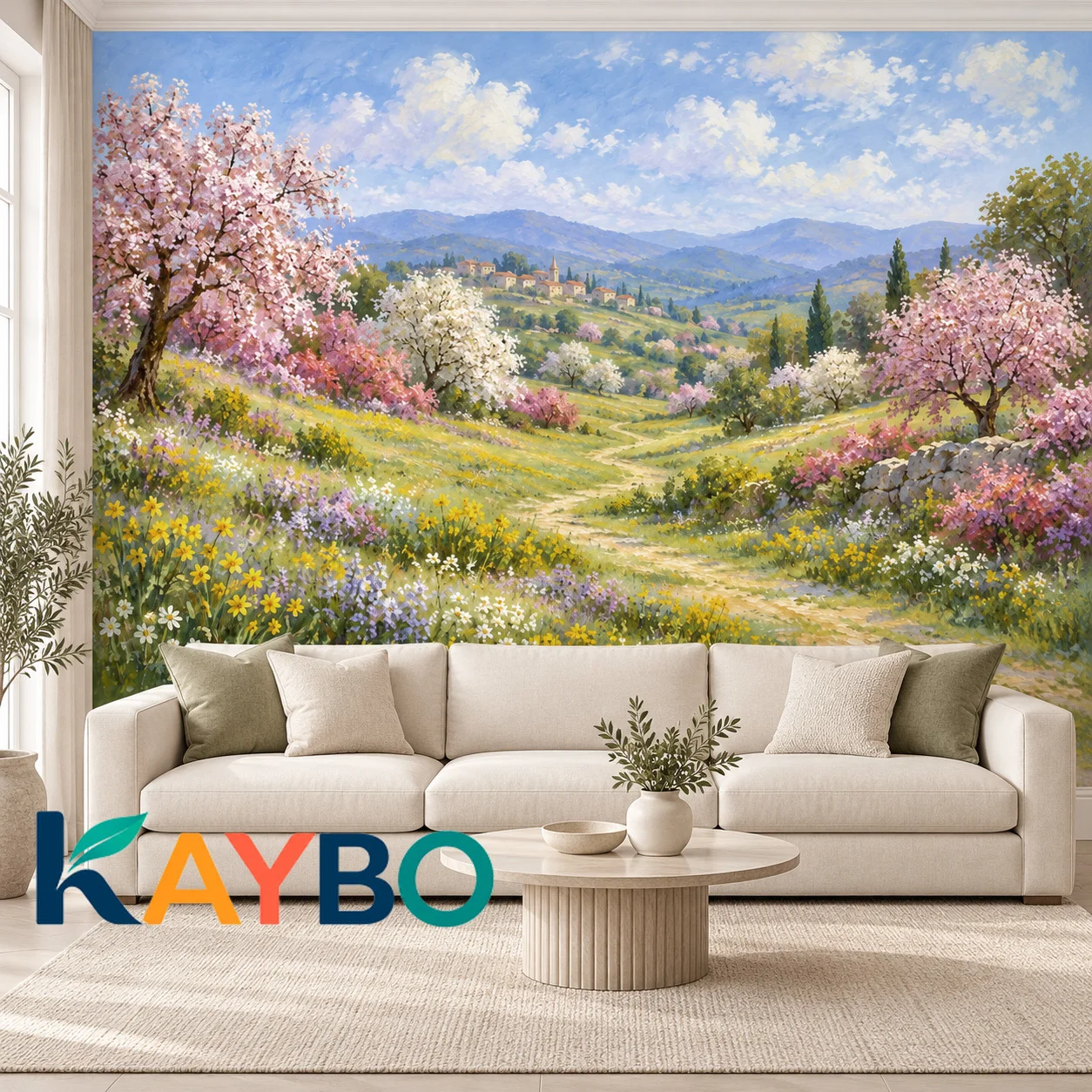 Landscape Wallpaper Mural Spring Floral Countryside Oil Painting Nature Wall Art Living Room Decor Custom Size Non Self Adhesive