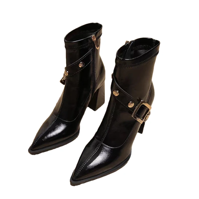 أشار تو حذاء نسائي بكعب عالٍ حذاء من الجلد أحذية من الجلد أنيقة الشتاء تشيلسي الأحذية 2025 فستان مكتنز مضخات موضة بوتاس قصيرة #6