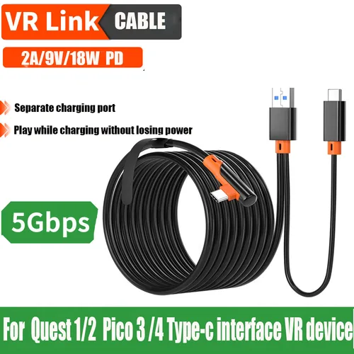 Cable de carga de transferencia de datos de 5Gbps, USB 3,0 a tipo C para PSVR2 Oculus Quest 3/2, Cable de enlace, auriculares VR para PICO 4, accesorios