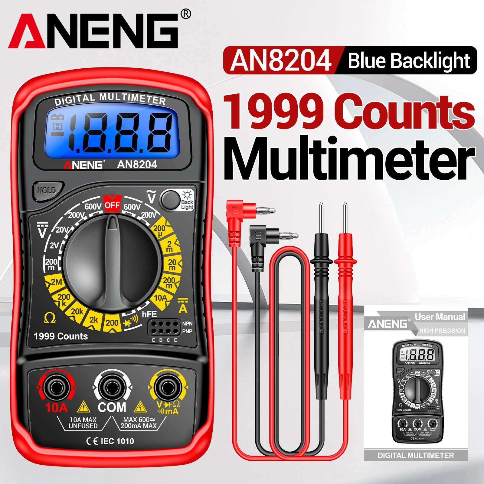 ANENG AN8204 Digital Multimeter 1999 Counts High Precision AC/DC Voltage DC Current Resistance Electrician Repair Tool