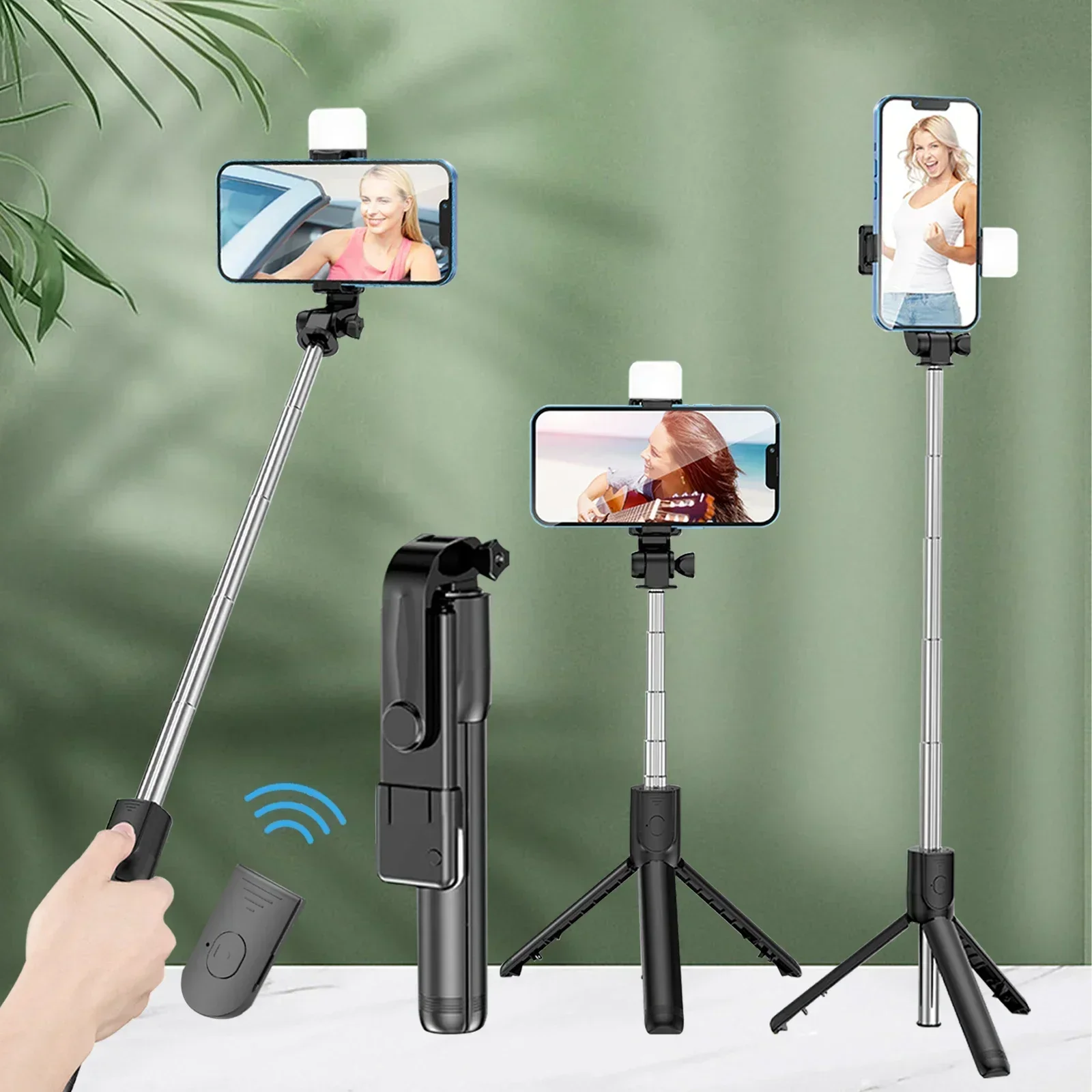 Extendable Bluetooth Tripod Remote Selfie Stick For Iphone 15 Samsung Phones Live Streaming