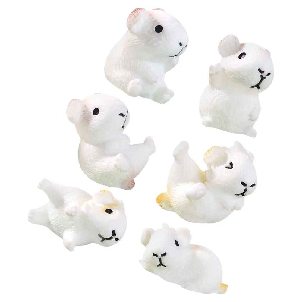 

6pcs Miniature Guinea Pig Statues Resin Animal Figurines Micro Landscape Decor Dollhouse Accessories Gardening Ornament