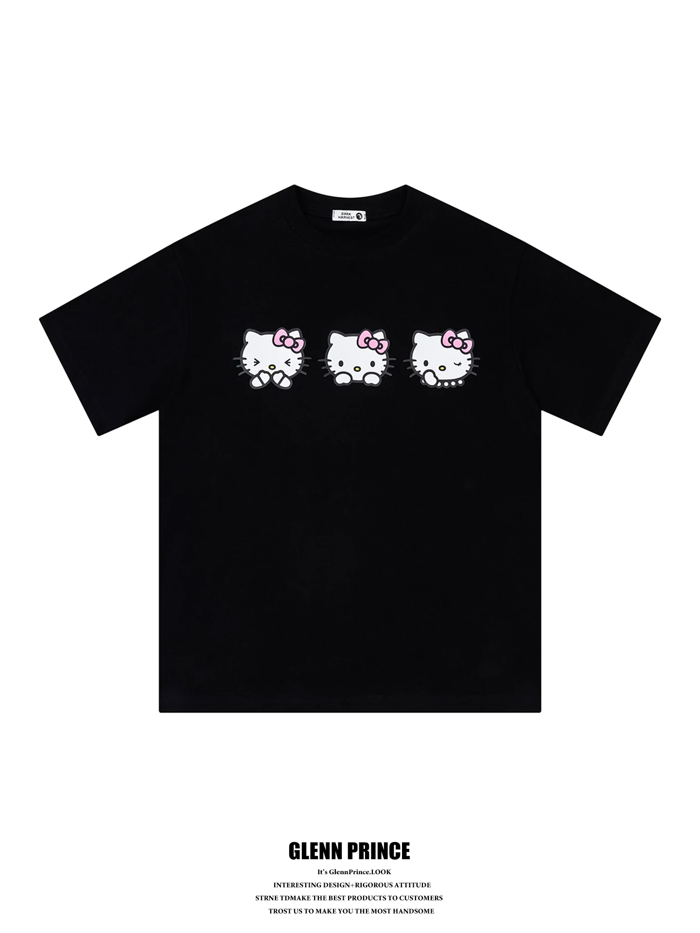 

Kitty Print Pure Cotton Short Sleeve T-Shirt Men's Summer High Street Half Sleeve Couple's Tee Korean Retro Style GPstudio