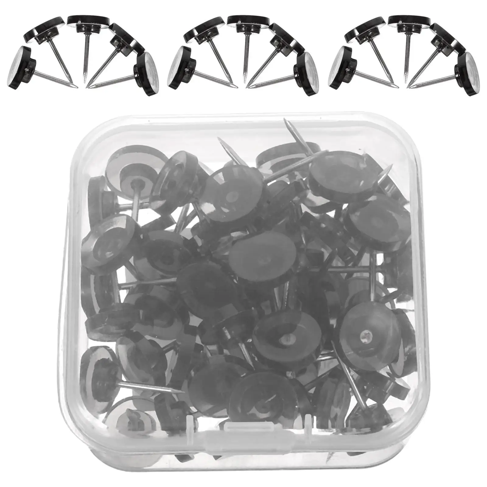 50pcs Circular Positioning Pins Black Transparent Plastic Thumbtacks Wear Resistant Map Markers Craft Supplies