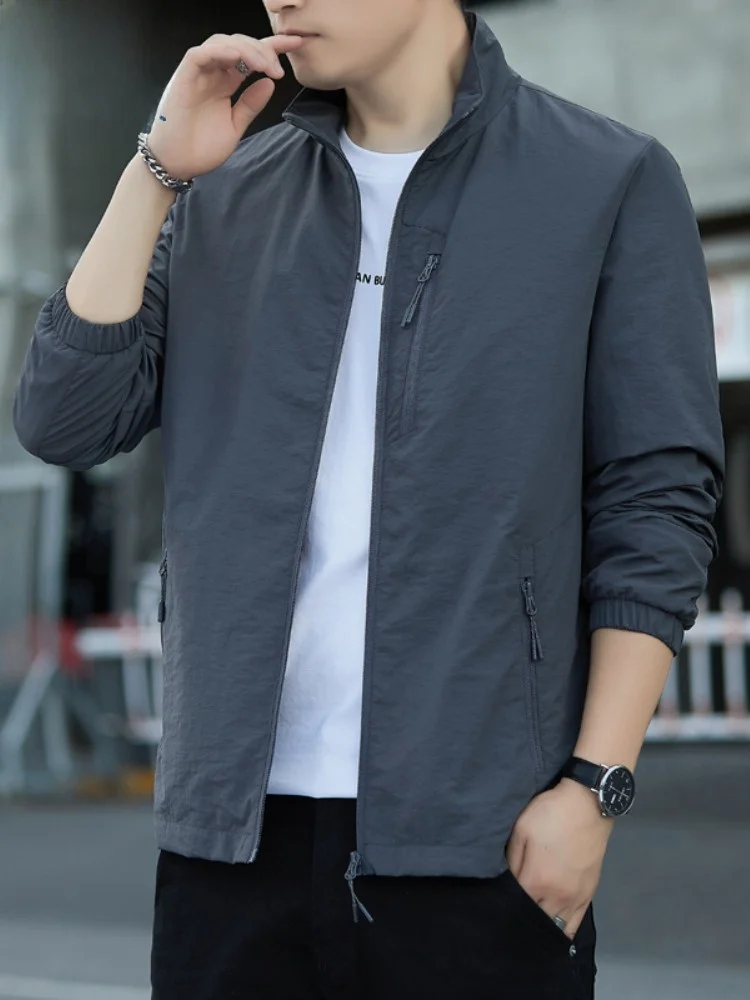 

Paul Stand Collar Jaet Men's Spring Autumn New Loose Pure Color Faion Simple Haome Outerwear Stand Fit 3D Effect Zi...