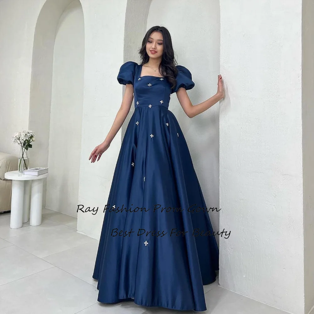 

Ray Fashion A line Evening Dress Square Neck Short Puff Sleeves With Beading For Women Formal Occasion Party Gown فساتين سهرة