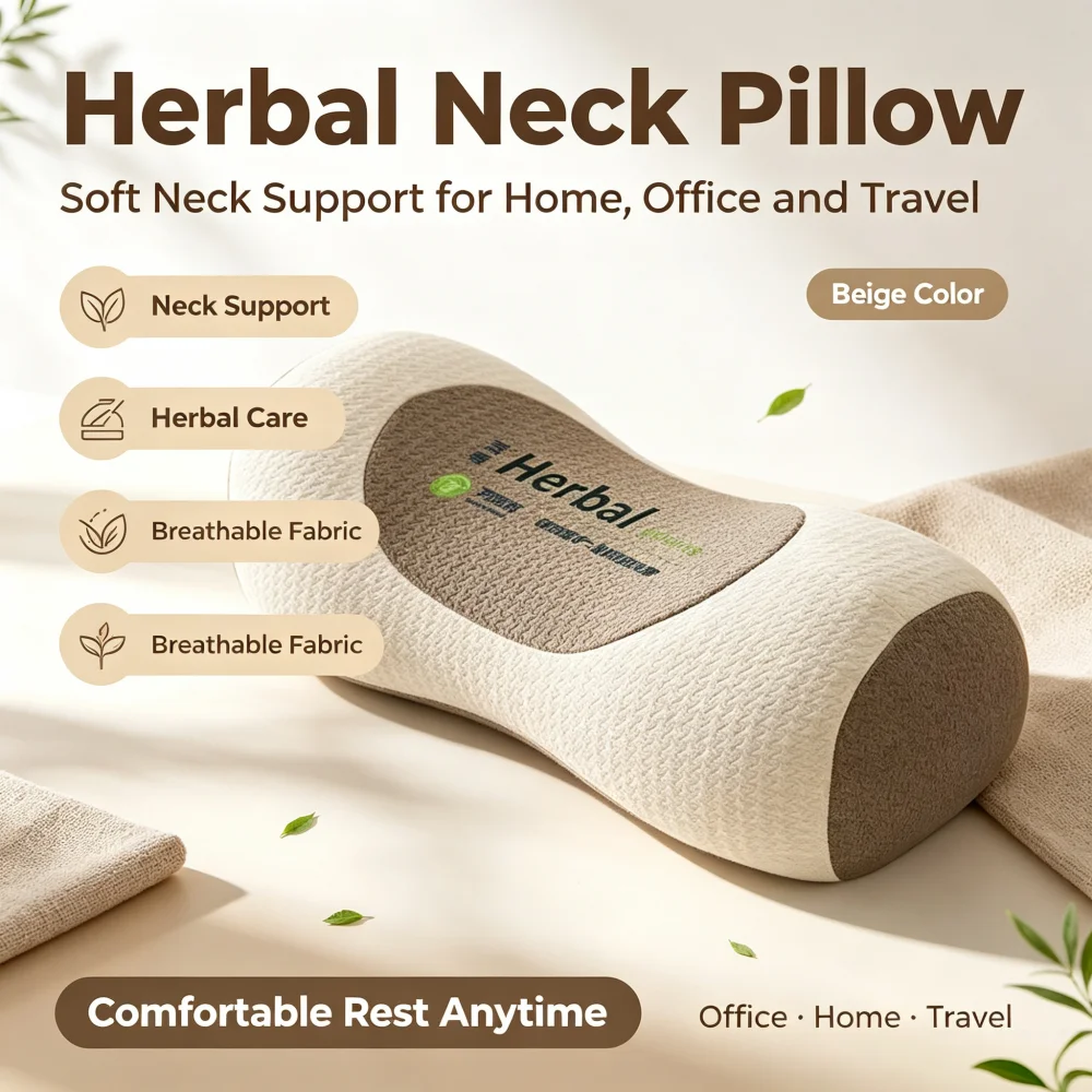  Herbal Neck Support Pillow,Ergonomic Contoured Cervical Pillow with Herbal Filling,Breathable Knit Fabric Neck Pillow for Sleep