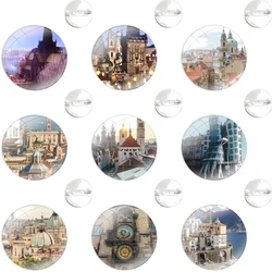 Prague Europe Prettiest Bridges City Glass Dome Brooches Shirt Lapel Bag Cute Badge Pins For Clothes Hat Accessories