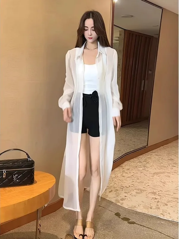 Lungo Sve Donna Estate 2025 New Fairy Capispalla Faion Protezione solare irt Cappotto cardigan sottile al ginocchio Casual Commut...