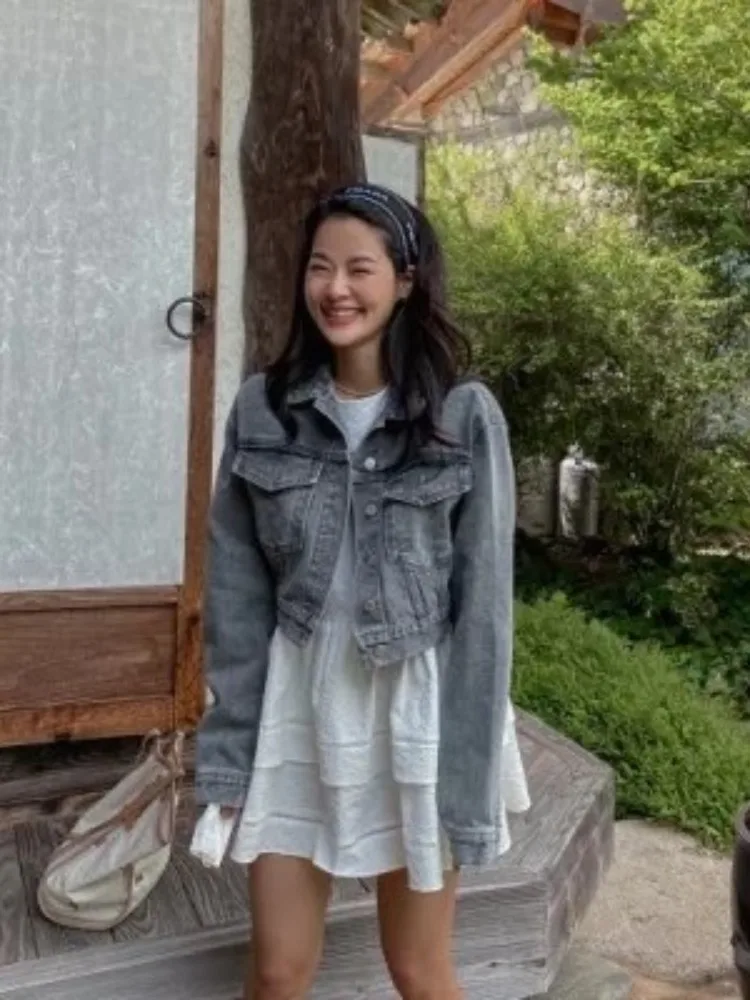 Top de Mezclilla de Cintura Alta para Mujer, Estilo Coreano, Informal, Holgado, Adelgazante, para Otoño, Ropa de Calle