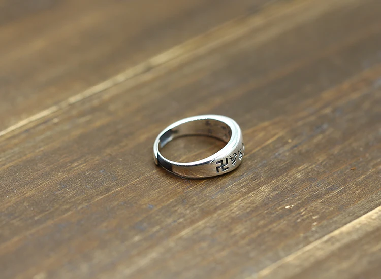 Vintage ethnic style jewelry with six character mantra adjustment for men and women's simple and generous Thai silver ringpure