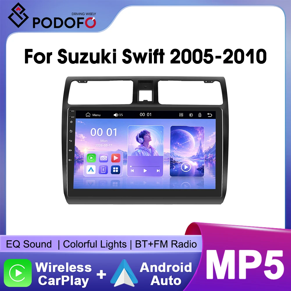 Radio Estéreo para Auto Podofo de 10.1 Pulgadas para Suzuki Swift 2005-2010 con CarPlay Inalámbrico, Android Auto, Bluetooth, Mirrorlink, Reproductor Multimedia de Video 1