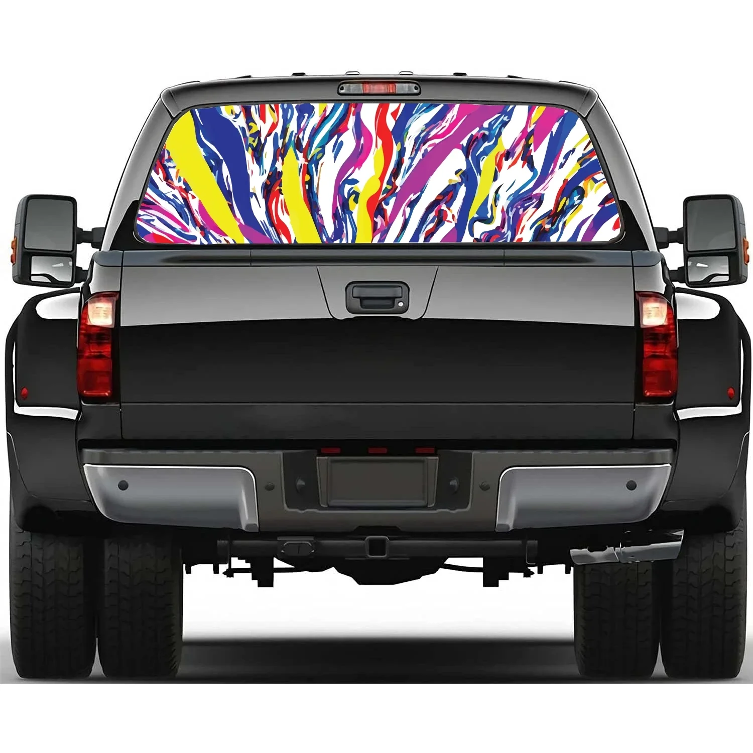 

Colorful Abstract Painting Rear Window Decal Fit Pickup,Truck,Car Universal See Through Perforated Back Windows Vinyl Sticker