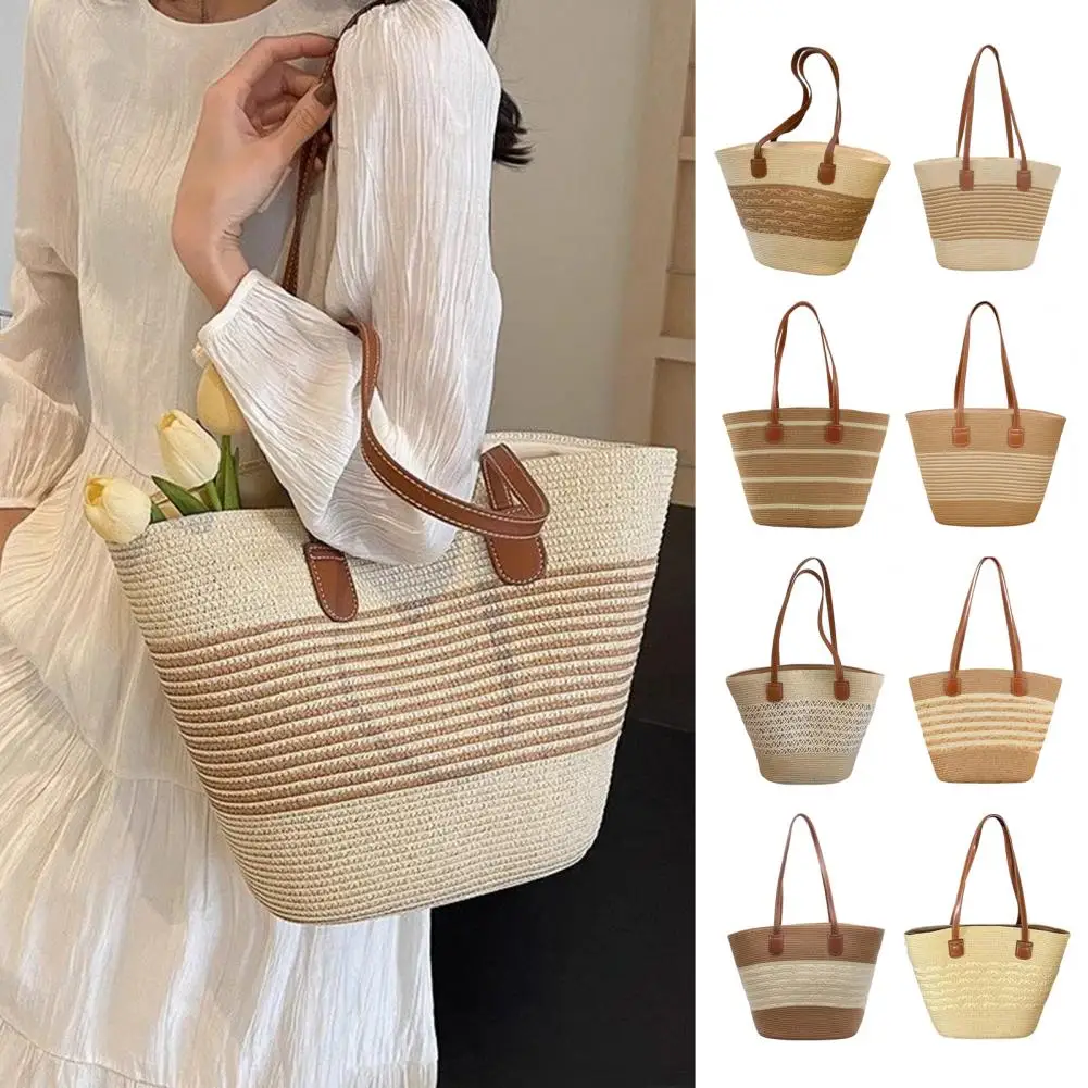 

Gym Tote Bag Large Capacity Beach Bag Straw Travel Tote with Double Handles Boho Handbag Shoulder Bag for Daily Beach Vacation