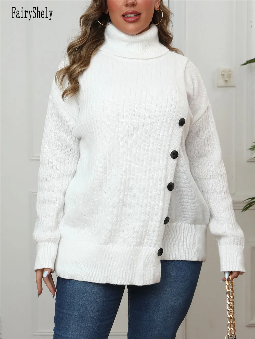 2024 Winter Long Plus Size Sweater Women Turn-down Collar Large Pullover Ladies Loose Oversize Jumper Big Jerseys Curvy Knitwear