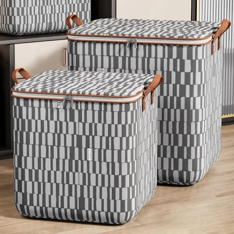 Lids Storage Houndstooth With Organizers Closet Handle Bag Bins Wardrobe Saving Quilt Bags Fabric Clothes Space Container